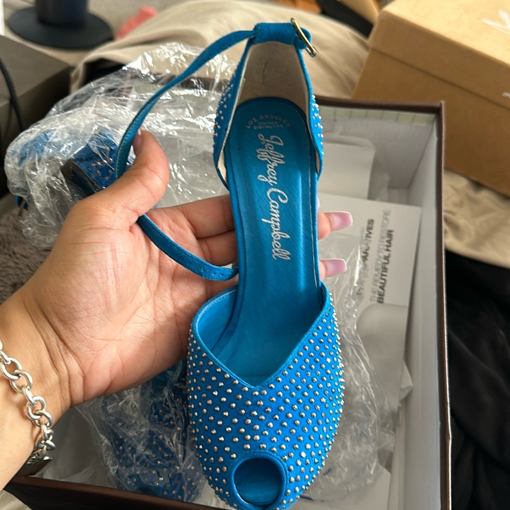 Blue studded heels